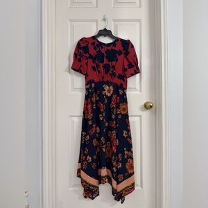 Vince Camuto Navy and Red Floral Midi Dress